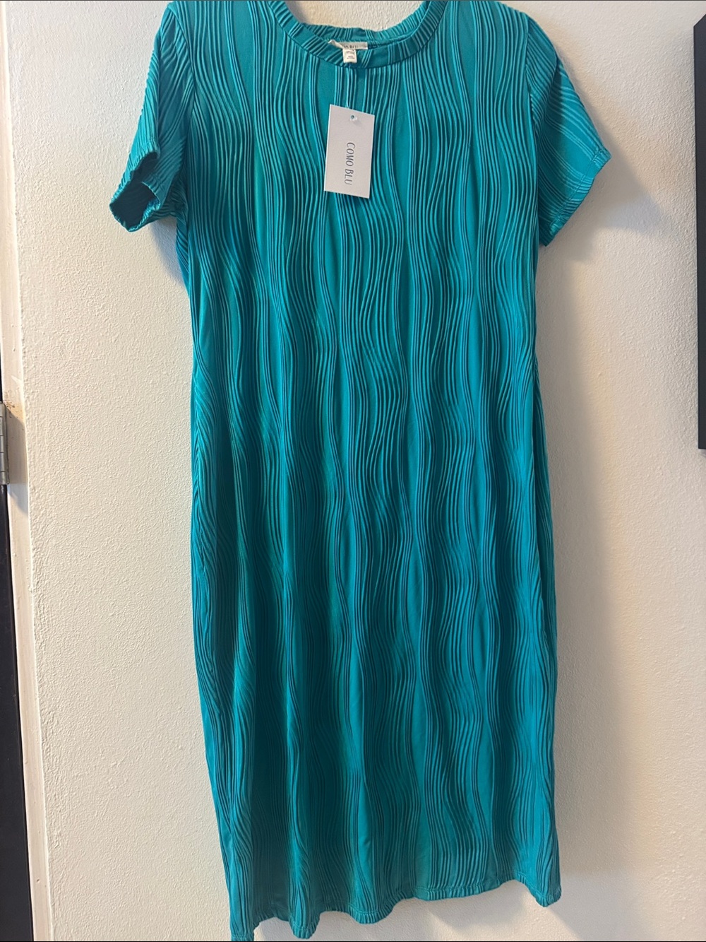 Ciao Blu Teal Wave-Textured Midi Dress